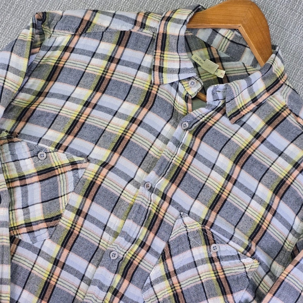 Carbon 2 Cobalt Plaid Lined Flannel Shirt Mens XL Blue Double Pocket Coastal